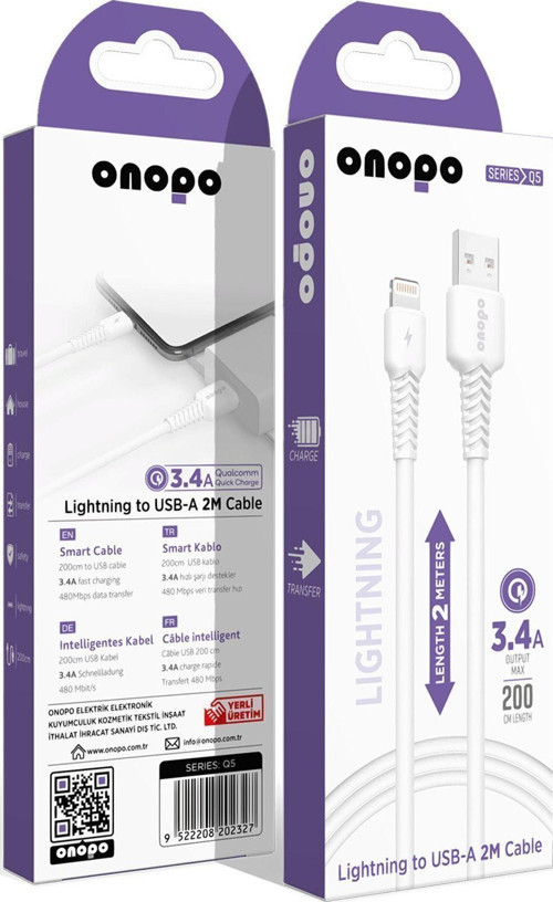 İphone Uyumlu Şarj Kablosu Lightning To Usb Kablo 3.4a Uyumlu Hızlı Şarj Ve Data Kablosu 2m - Q5