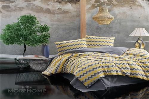  More Home Yorgan Kılıfı Tek Kişilik kombin Zikzaklı Sarı Gri