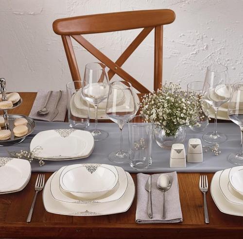 Yeni Yasemin Platin HS Bone 60 Parça Yemek Takımı