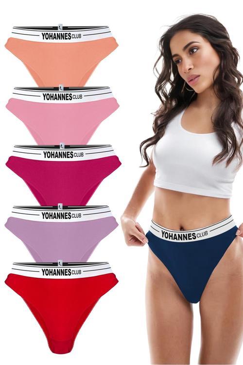 , Kadın Lastik Kemerli, Pamuklu, Brazilian Külot, 5'li Paket,