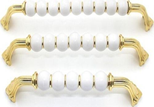 Polimer Misket Boncuk Lüks Modern Dolap Çekmece Kulpları (224 Mm ) Altın Boncuk-10 Adet