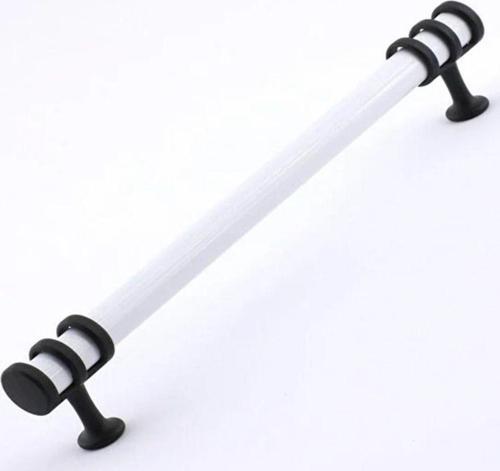 Polimer Boncuk Halka Modern Dolap Çekmece Kulpları Beyaz-Siyah (12,8 Cm)-2 Adet