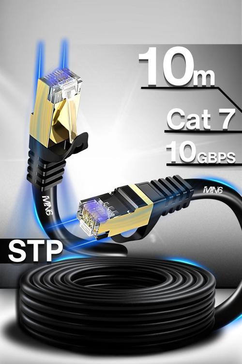 M109F Cat7 Kablo 10 Metre/Bakır Tel-50 Mikron Altın Kaplama-10Gbps/10 Metre Cat7 Ethernet Kablosu