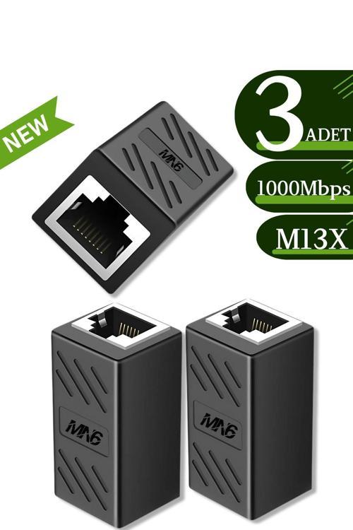 M13X Kablo Birleştirici/3Adet-Cat5-Cat6-Cat7-Cat8-Uyumlu/Lan Kablosu Birleştirici Ara Aparatı