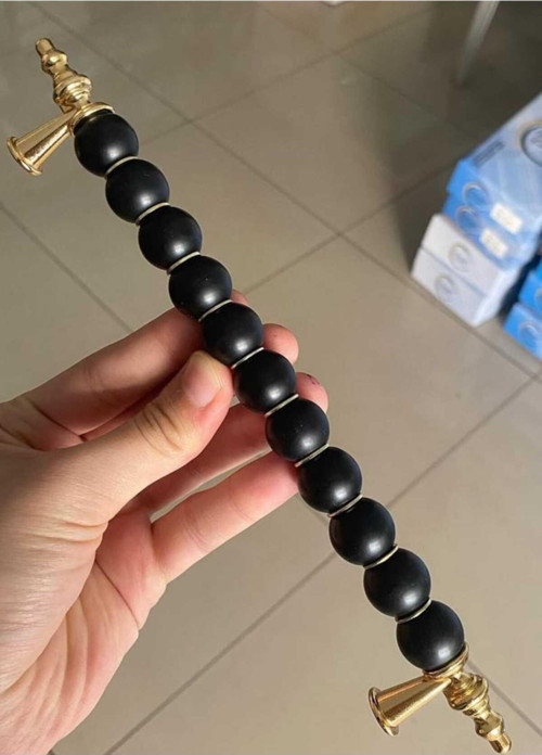 Polimer Boncuk Lüks Modern Dolap Çekmece Kulpları (160 Mm ) Siyah Boncuk (16 Cm)-10 Adet