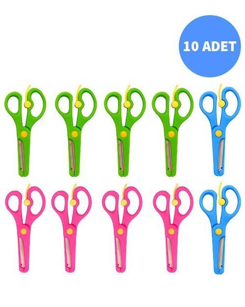 Plastik Korumalı Küt Uçlu Yaylı Çocuk Okul Makası 10lu Set