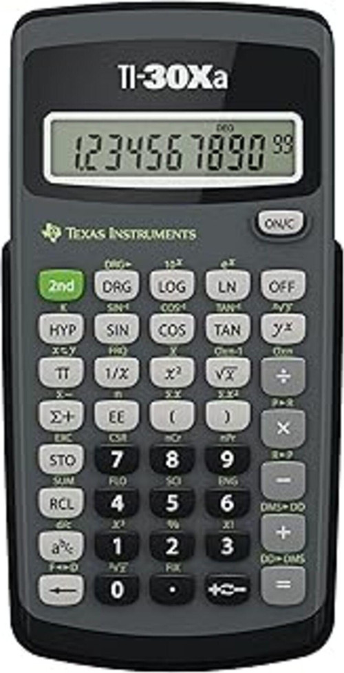 Texas Instruments Ti-30 Xa Okul Hesap Makinesi (TEK SATIRLI, 10 HANELİ, PİLLE ÇALIŞIR) Gri Siyah