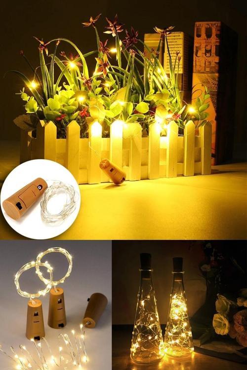 Kulvar Avm Mantar Tıpa Peri Led Dekoratif Led Işık 2Mt Led Işık Piller Dahil
