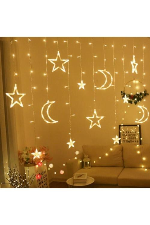 Ledison 5 Metre Dekoratif 5 Animasyonlu Ay Yıldızlı Saçak Ip Perde Led Fişli