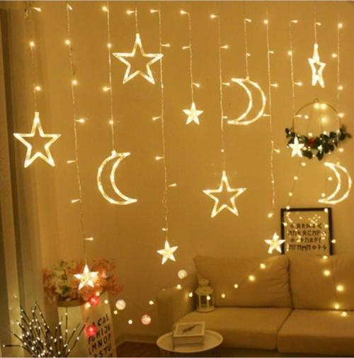 Ledison 5 Metre Dekoratif 5 Animasyonlu Ay Yıldızlı Saçak Ip Perde Led Fişli