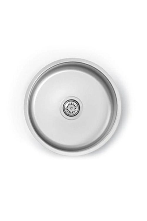 Akmetal 42Cm Çap ,Yuvarlak Evye , Paslanmaz, Daire, Oval Krom Mutfak Lavabosu Evyesi