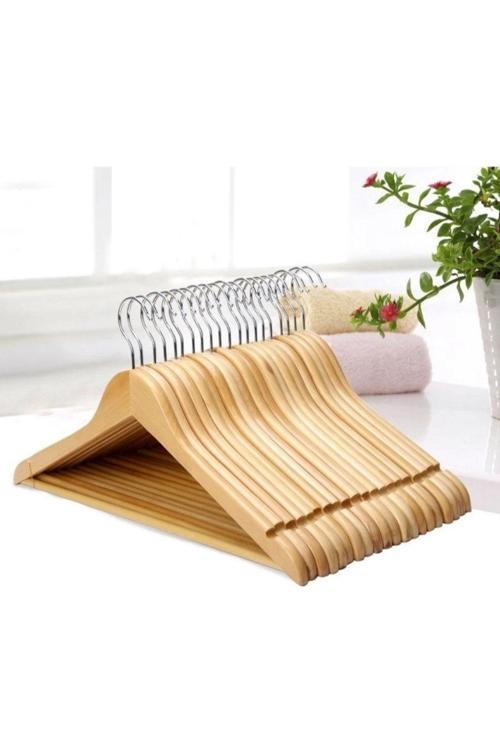 Kulvar Avm Ahşap Askı 12 Adet Naturel Kıyafet Ve Elbise Askısı Gömlek Askısı Ahşap