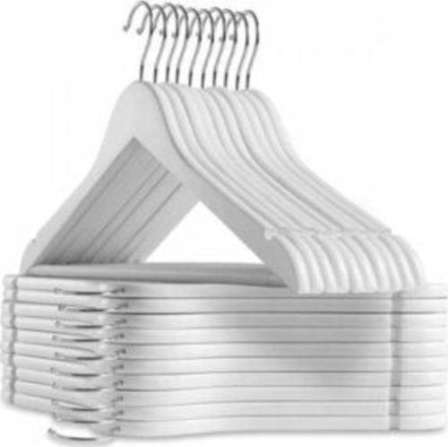 Kulvar Avm 24 Adet Ahşap Cilalı Boyalı Beyaz Elbise Askısı Pürüzsüzdür