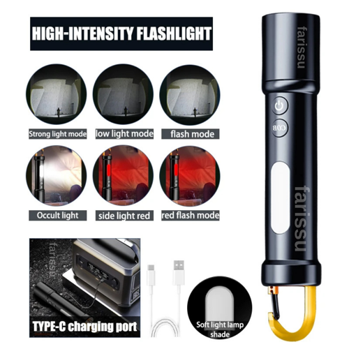 OR-723 Şarjlı Balıkçı Feneri | 3000 Lümen | Type-C Girişli | 50-70W | Çok Fonksiyonlu LED El Feneri