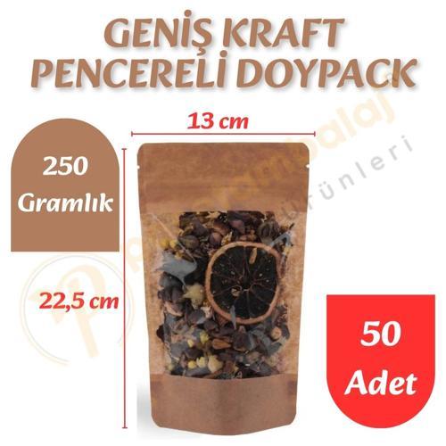 Geniş Kraft Pencereli Doypack 13x22,5x7 cm (50 Adet)