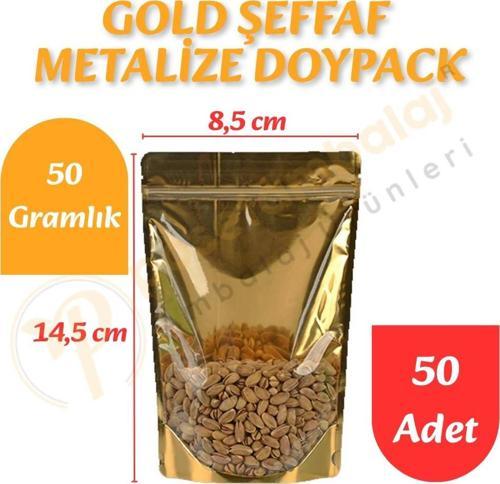 Gold Şeffaf Metalize Doypack 8,5x14,5x5 cm (50 Adet)
