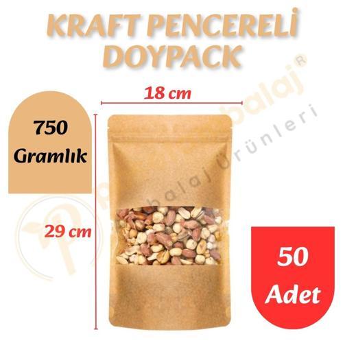 Kraft Pencereli Doypack 18x29x9 cm (50 Adet)