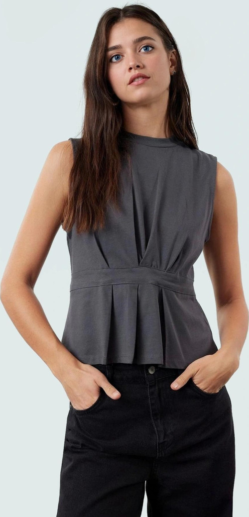 Şık Örme Bluz Bisiklet Yaka Kolsuz Peplum Pamuklu Trend Tasarım Özel