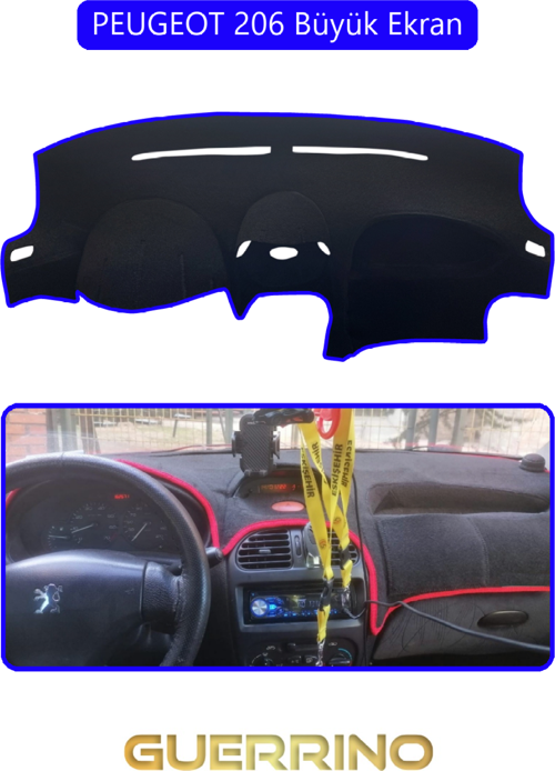 Peugeot 206 Büyük Ekrantorpido Koruma Halısı Mavi Kenar