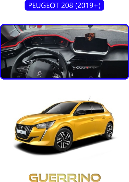 Peugeot 208 (2019+)Torpido Koruma Halısı Mavi Kenar