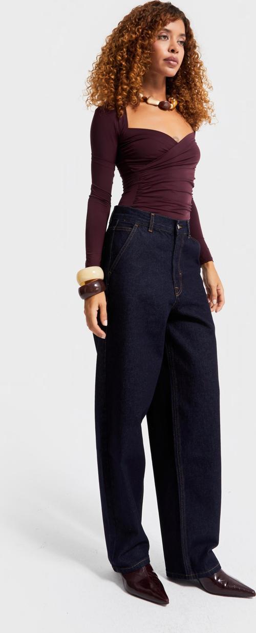 Kadın İndigo Renk 7W5-50 Skater Fit %100 Koton Bol Kesim İç Boy 80cm Denim Jean