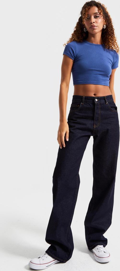Kadın İndigo Renk 7w5-50 Loose Fit Orta Bel İç Boy 80cm %100 koton Denim Jean