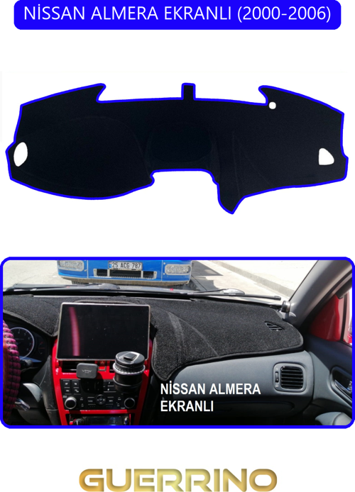 Nissan Almera Ekranlı 2000-2006Torpido Koruma Halısı Mavi Kenar