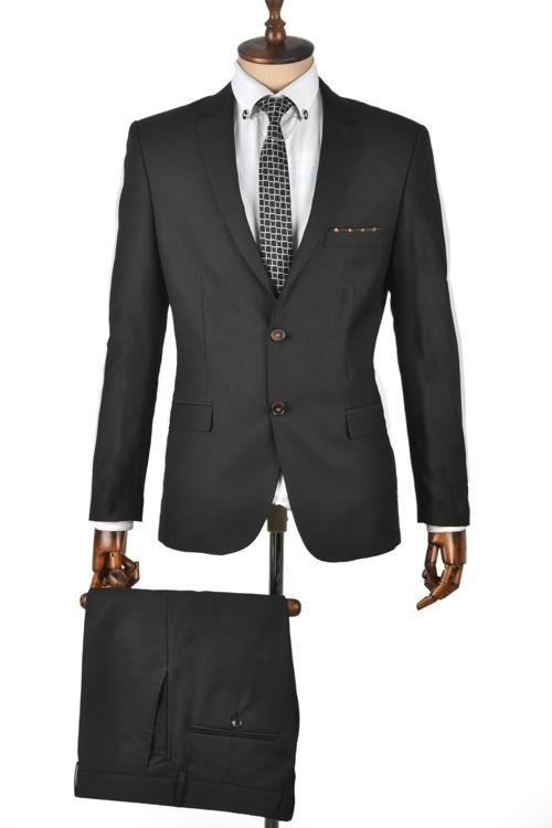Erkek Siyah Çift Düğme Çift Yırtmaç Slim Fit 2 Li Takım Elbise 0230114