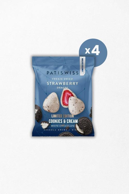 Beyaz Çikolatalı Kremalı Bisküvili Çilek Draje, 50G x 4 Adet