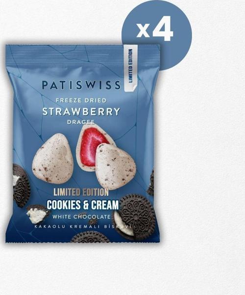 Beyaz Çikolatalı Kremalı Bisküvili Çilek Draje, 50G x 4 Adet