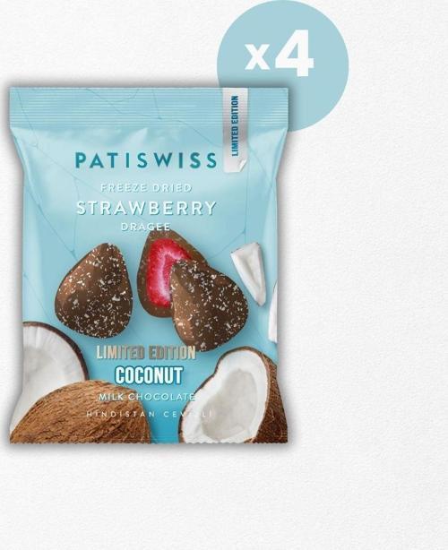 Sütlü Çikolatalı Hindistan Cevizli Çilek Draje, 50G x 4 Adet