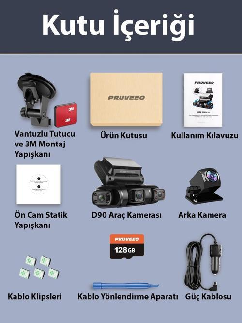 D90-4ch Fhd Wı-fı Gps + 128gb Sd Kart Kame