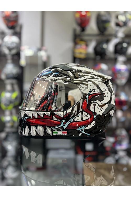 820 Full Face Aynalı Vizör Kapalı Motosiklet Kaskı 2XL Beden Beast Model
