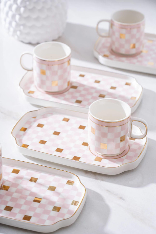 Skye 6 Kişilik Pembe Kahve Fincanı Takımı - 90 ml