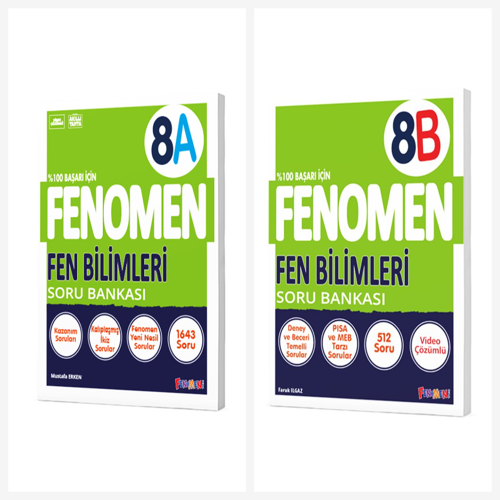 Fenomen 8. Sınıf Fen Bilimleri A + B Soru Bankası Seti 2 Kitap Fenomen Yayınları