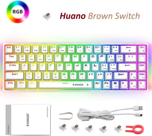 Kablosuz Rgb Mekanik Mini Beyaz Klavye Z-686 Tri-Mode Bluetooth, 2.4G Wireless Huano Brown Switch