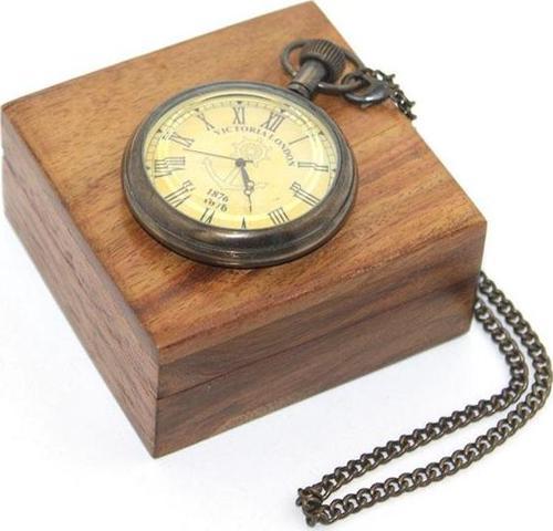 Ahşap Kutulu Pirinç Köstekli Saat Model 2