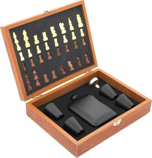 Ahşap Kutulu Satrançlı Matara Seti 6 oz