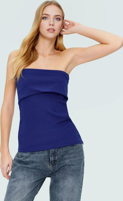 Yandan Fermuarlı Krep Örme Straplez Bluz Premium Kalite Modern Stil