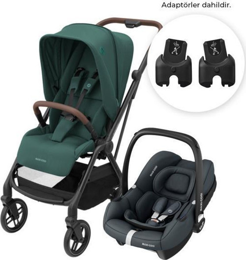 Leona2-Cabriofix İ-Size Tek Elle Katlanabilen Ultra Kompakt Çift Yönlü Seyahat Sistem Bebek Arabası Green-Graphite