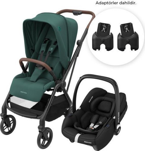 Leona2-Cabriofix I-Size Tek Elle Katlanabilen Ultra Kompakt Çift Yönlü Seyahat Sistem Bebek Arabası Green-Black