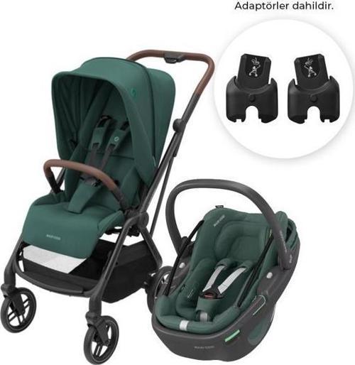 Leona2-Coral 360 Modüler Ana Kucaklı Ultra Kompakt Çift Yönlü Seyahat Sistem Bebek Arabası Essential Green