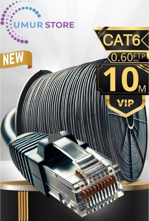 10 Metre Internet Kablosu/ftp 0,60MM Cat6 23AWG/İKİ Kat Korumalı/ethernet Kablosu 10 Metre/iç Dış Me