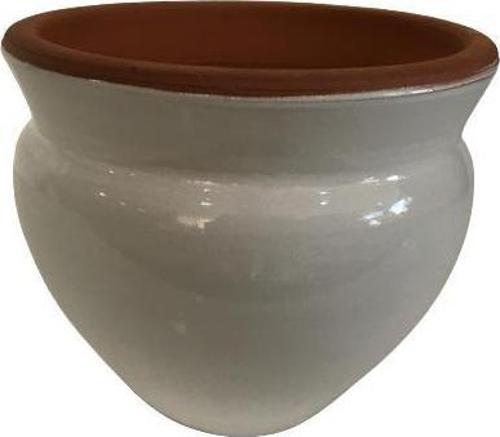 BEYAZ RENK SIRLI EL YAPIMI KÜÇÜK BOY TOPRAK SAKSI (12*12 CM)