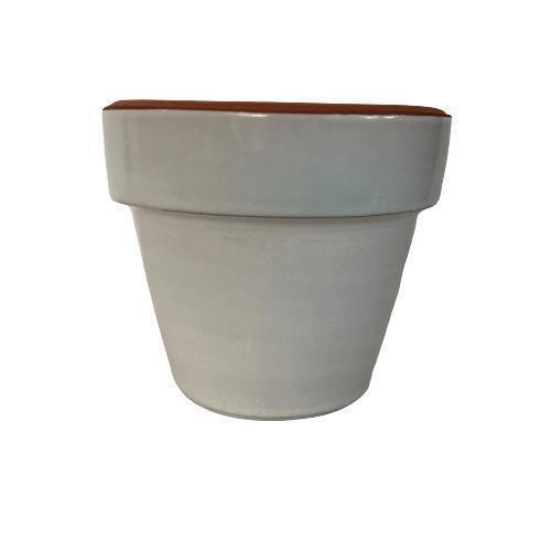 BEYAZ RENK SIRLI EL YAPIMI KÜÇÜK BOY TOPRAK SAKSI (12*12 CM)