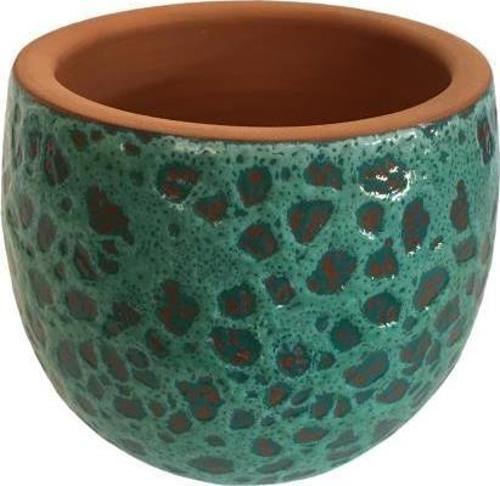 ÖZEL YAPIM TURKUAZ RENK EL YAPIMI TOPRAK SAKSI - 15*15 CM