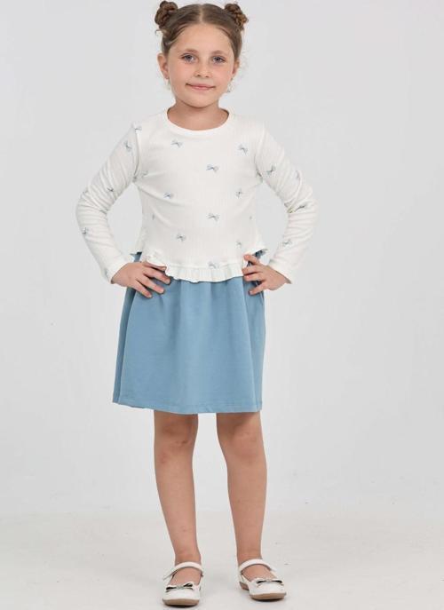 Toontoy Kız Çocuk Fiyonk Baskılı Elbise