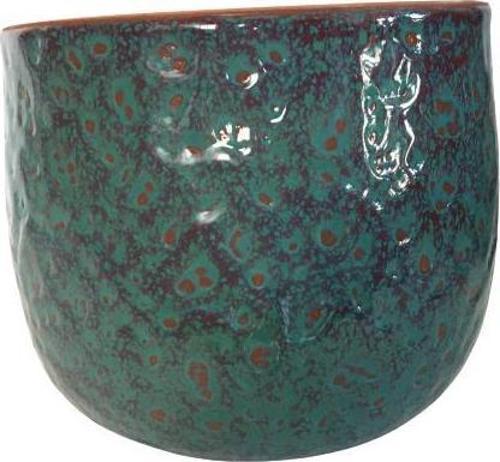 ÖZEL YAPIM BORDO TURKUAZ RENK EL YAPIMI TOPRAK SAKSI - 15*15 CM