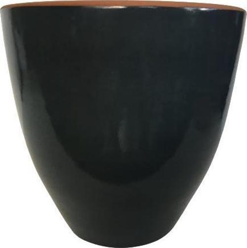 ANTRASİT RENK SIRLI , EL YAPIMI TOPRAK SAKSI 36*38 CM)
