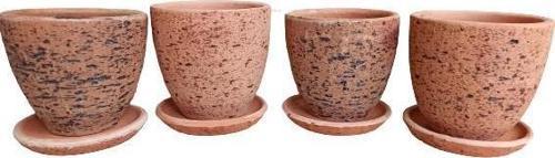 4 ADET ANTİK GÖRÜNÜMLÜ TOPRAK SAKSI 12*12 CM